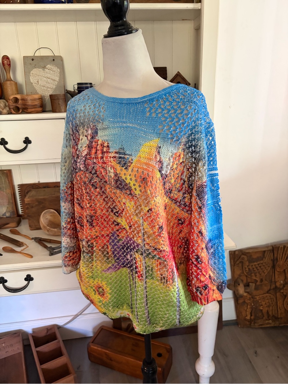 Gea Multicolor Floral Open Knit Women’s Sweater
